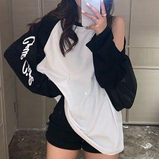 Cold-shoulder Raglan-sleeve Top Black - One Size