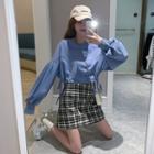 Drawstring-cuff Pullover / Plaid Mini A-line Skirt