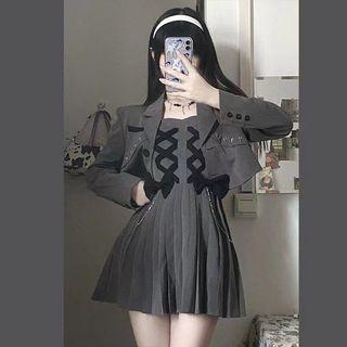 Cropped Jacket / Spaghetti Strap A-line Dress
