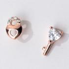 925 Sterling Silver Non-matching Rhinestone Heart Stud Earring