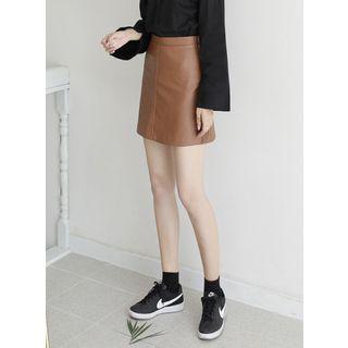Faux-leather Mini A-line Skirt