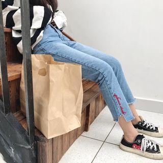 Cropped Straight-fit Embroidered Jeans