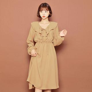 Tie-front Frilled-detail Dress