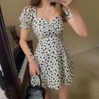 Dotted Short-sleeve Slim-fit Dress