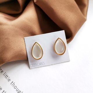 Resin Drop Earring 1 Pair - S925 Silver Stud Earrings - White & Gold - One Size