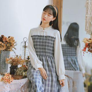 Mock Two-piece Long Sleeve Plaid Dress