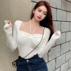 Long-sleeve Halter Square-neck Top