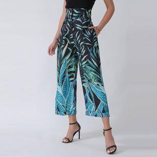 High-waist Leaf Print Wide Leg Pants