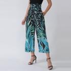 High-waist Leaf Print Wide Leg Pants