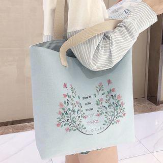 Leaf Print Canvas Tote Bag Floral - Light Blue - One Size
