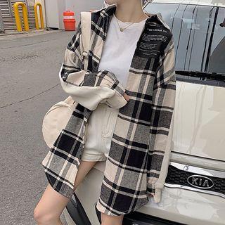 Plaid Panel Shirt Plaid - Brown & Almond - One Size