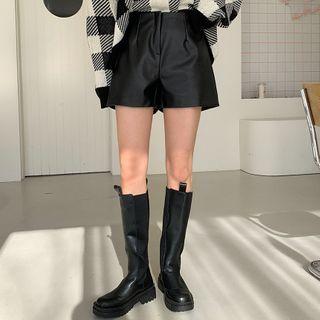 Pintuck-front Faux-leather Shorts