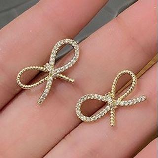 Bow Rhinestone Alloy Asymmetrical Earring 1 Pair - Gold - One Size