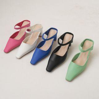 Square-toe Block-heel Mary-jane Mules