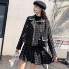 Set: Plaid Button Tweed Jacket + A-line Skirt