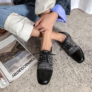 Plaid Block Heel Lace Up Shoes