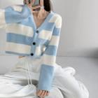 Colorblock Tie-accent Cropped Cardigan