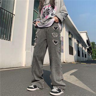Heart Accent Straight Leg Jeans