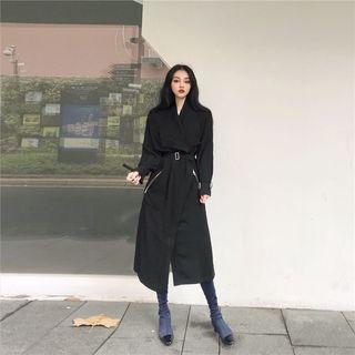 Long-sleeve Tie-waist Trench Coat Black - One Size