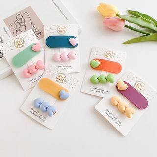 Set Of 2 : Heart Acrylic Hair Clip (assorted Designs)