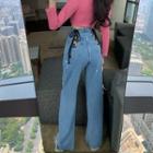 Lace-up Side High-waist Straight-cut Jeans
