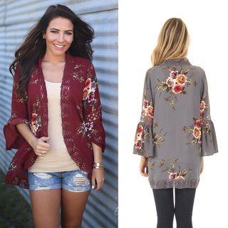 Floral Print Bell-sleeve Coat