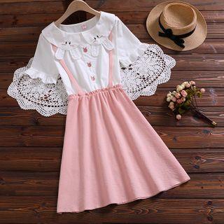 Mock Two-piece Collared Short-sleeve Mini A-line Dress