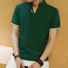 Stand Collar V-neck Short-sleeve T-shirt