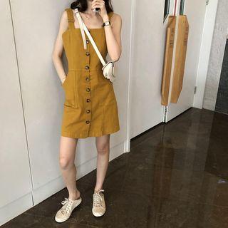 Sleeveless Buttoned A-line Mini Cargo Dress