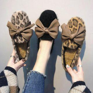 Bow-accent Leopard Print Fleece-lined Loafers