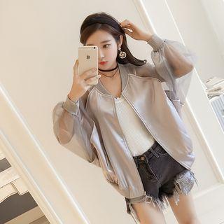 Long-sleeve Tulle Panel Baseball Jacket