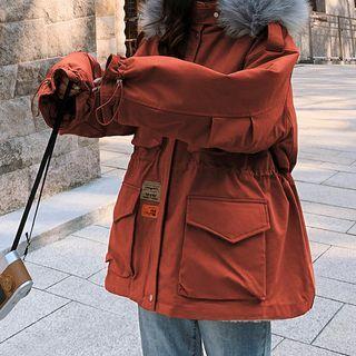 Faux Fur Trim Cargo Zip Jacket