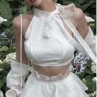 Mock-neck Bow Accent Crop Top