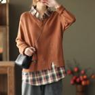 Mock Two-piece Collared Plaid Trim Sweater