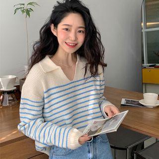 Polo-neck Striped Sweater Blue Stripes - Off-white - One Size