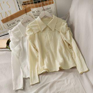 Cutout-front Puff-sleeve Loose Blouse