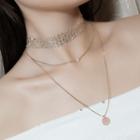 Set: Sequined Choker + Faux Pearl Alloy Disc Pendant Layered Necklace