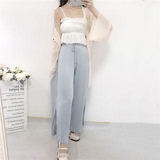 Floral Print Camisole Top / Wide Leg Pants / Light Chiffon Jacket