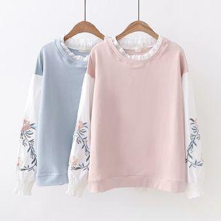 Floral Embroidered Frill Collar Pullover