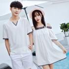 Couple Matching Short-sleeve T-shirt / Elbow-sleeve A-line Dress / Shorts