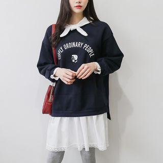 Set: Lettering Sweatshirt + Bow-neck Shirred Dress
