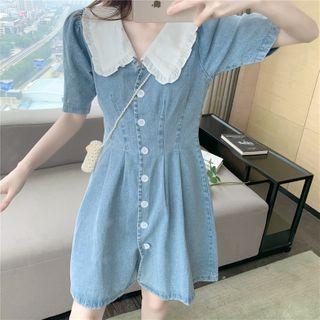Peter-pan Collar Short-sleeve Denim Dress