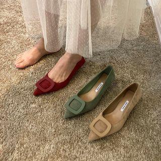 Velvet Pointed Low-heel Pumps
