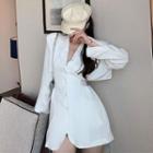 Plain Cutout-back Mini A-line Blazer Dress