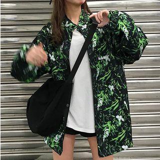 Reversible Leaf Print Buttoned Jacket Green - One Size