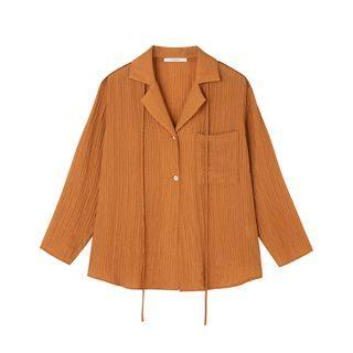 Long Sleeve Pocket Front Crinkled Shirt