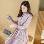 Long-sleeve Belted Lace Dress
