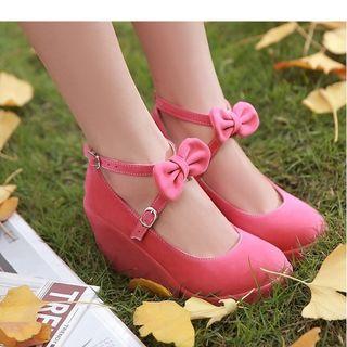 Bow Accent Cross Strap Wedge Pumps