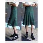 Linen Blend Midi A-line Skirt