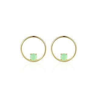 Sterling Silver Plated Gold Simple Fashion Geometric Round Stud Earrings With Green Opal Golden - One Size